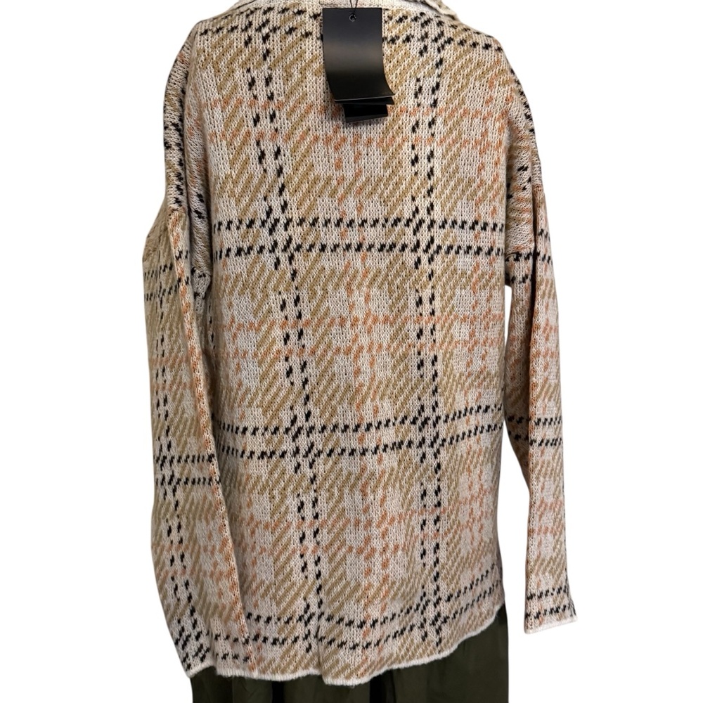 Plaid Women's Cardigan Sweater - Cream and Tan - Picture 5 of 15